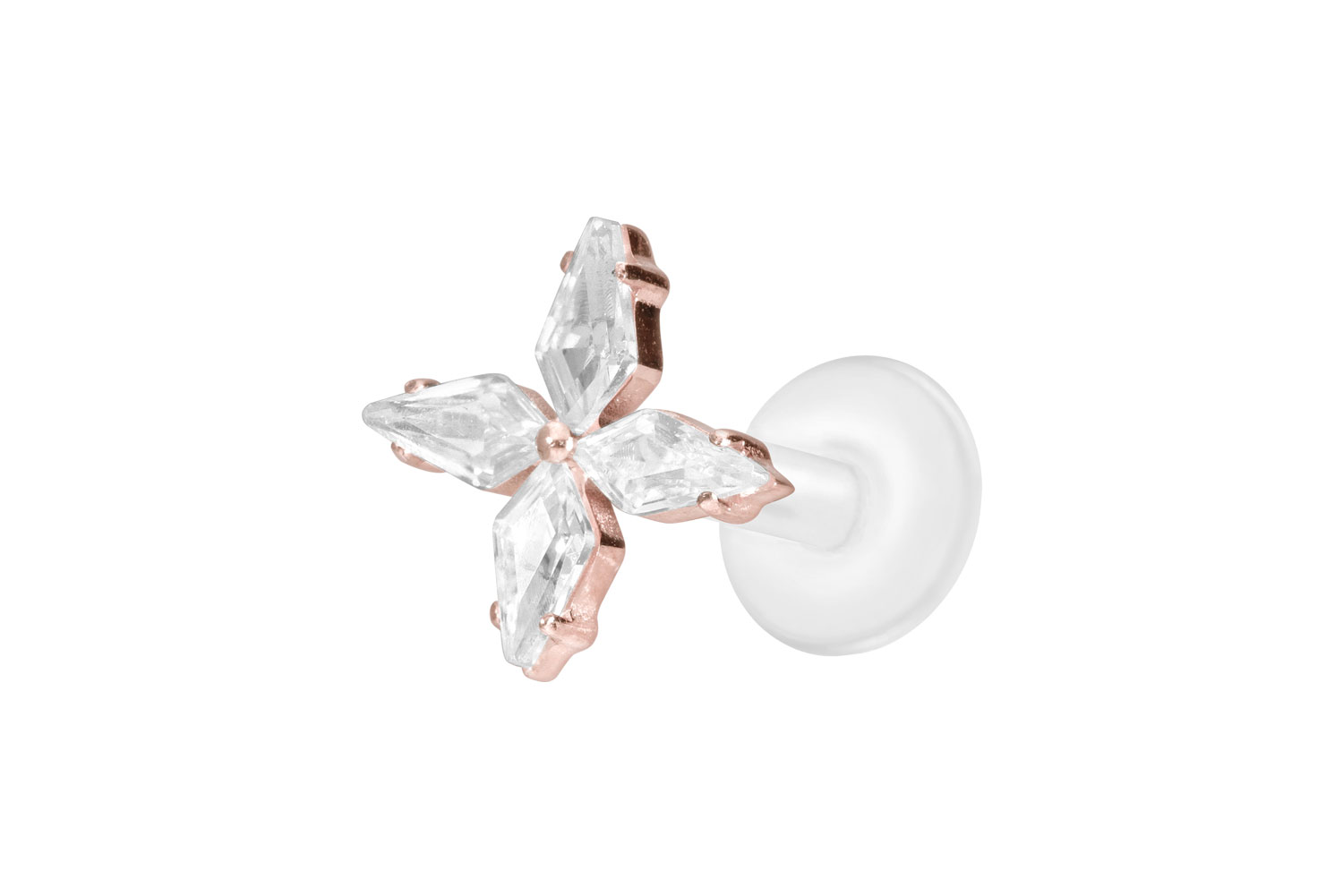 PTFE Labret Piercing mit Innengewinde + Titan-Aufsatz KRISTALLSTERN